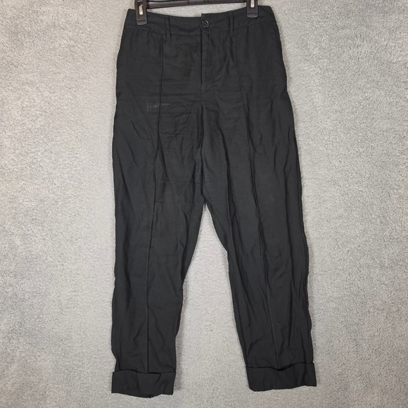 a new day Pants - A New Day Tapered Pants Women 8 Black Good Cuffed Ankle Elastic Back Rayon Blend